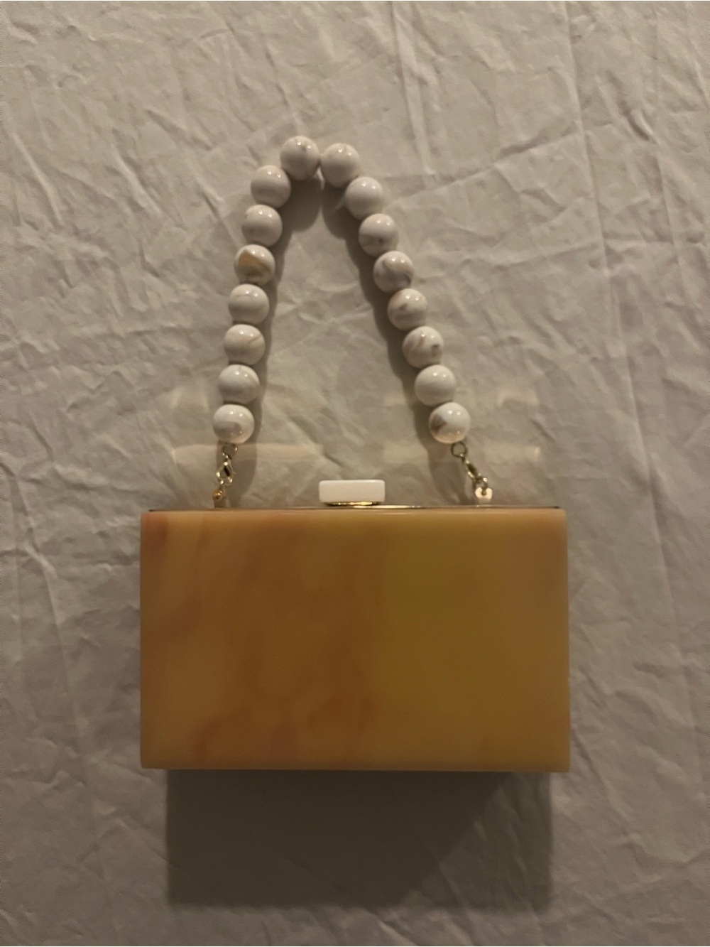 Yellow Marble Box Clutch with Beaded Handle